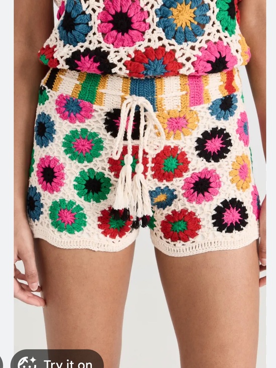 FARM Rio Pants - Farm Rio Crochet Floral Cream Multicolor Shorts (matching top available) s